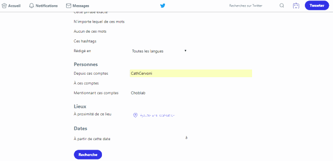 Twitter : rechercher des mentions d'un compte par un autre compte