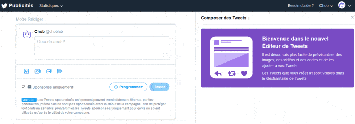 accueil Composer Twitter Ad